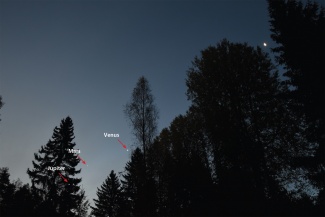 Venus, Mars ja Jupiter aamutaivaalla