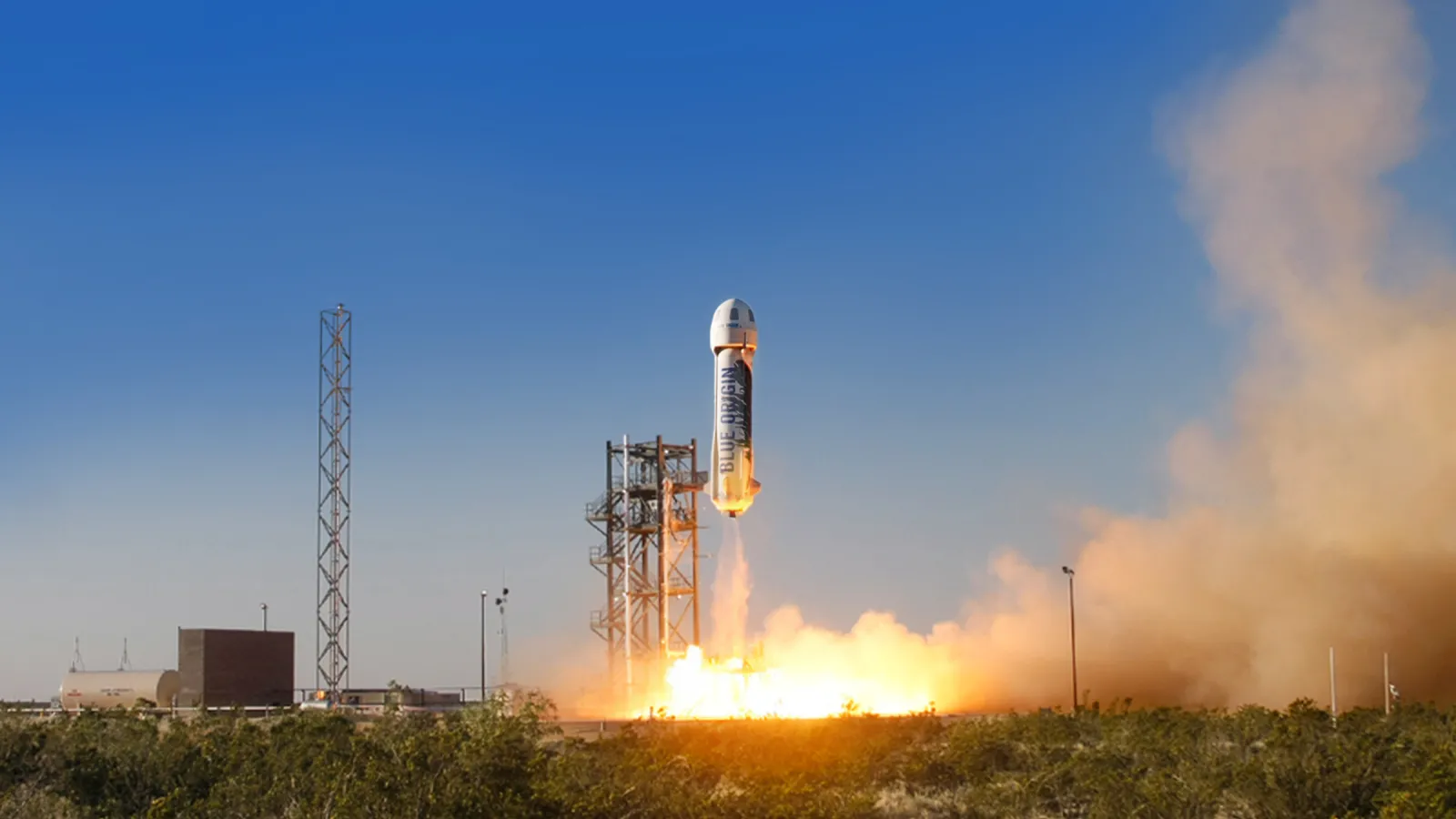 Blue Origin -yhtiön New Shepard -raketti nousee lentoon.