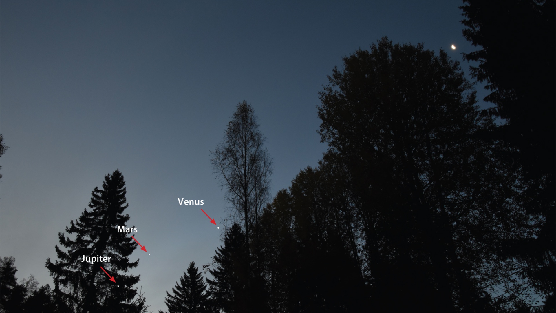 Venus, Mars ja Jupiter aamutaivaalla