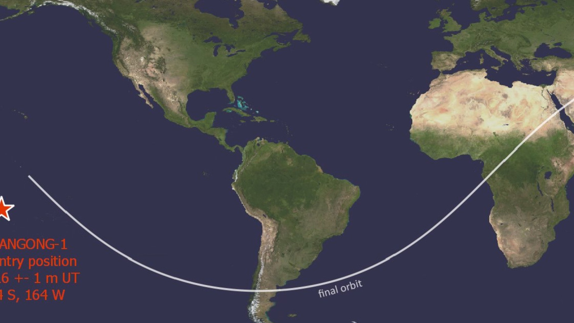 Lopullinen Tiangong-1:n putoamispaikka