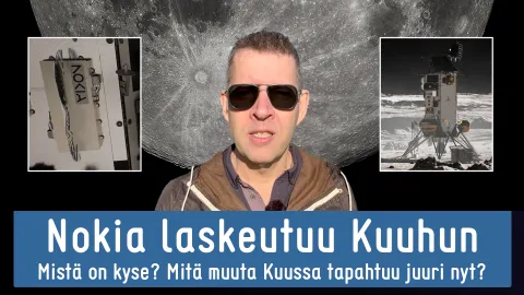 Videon otsikkokuva, missä Nokian laite ja laskeutuja, missä laite on.