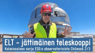 Jari Mäkinen ELT-teleskoopin edessä