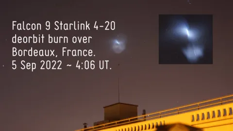 Videon otsikkokuva: Falcon 9 -raketin näyttävä Starlink 4-20 -jarrutuspoltto Bordeaux’n yllä
