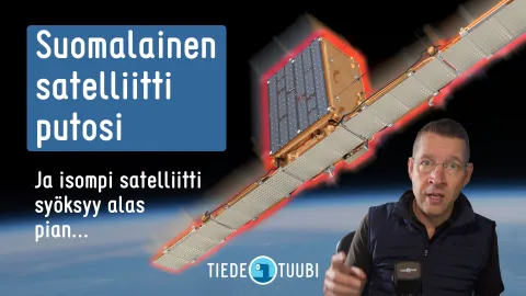 Videon otsikkokuva, missä on Iceyen X1-satelliitti (laatikko, jonka alapuolella on pitkä tutka-antenni)
